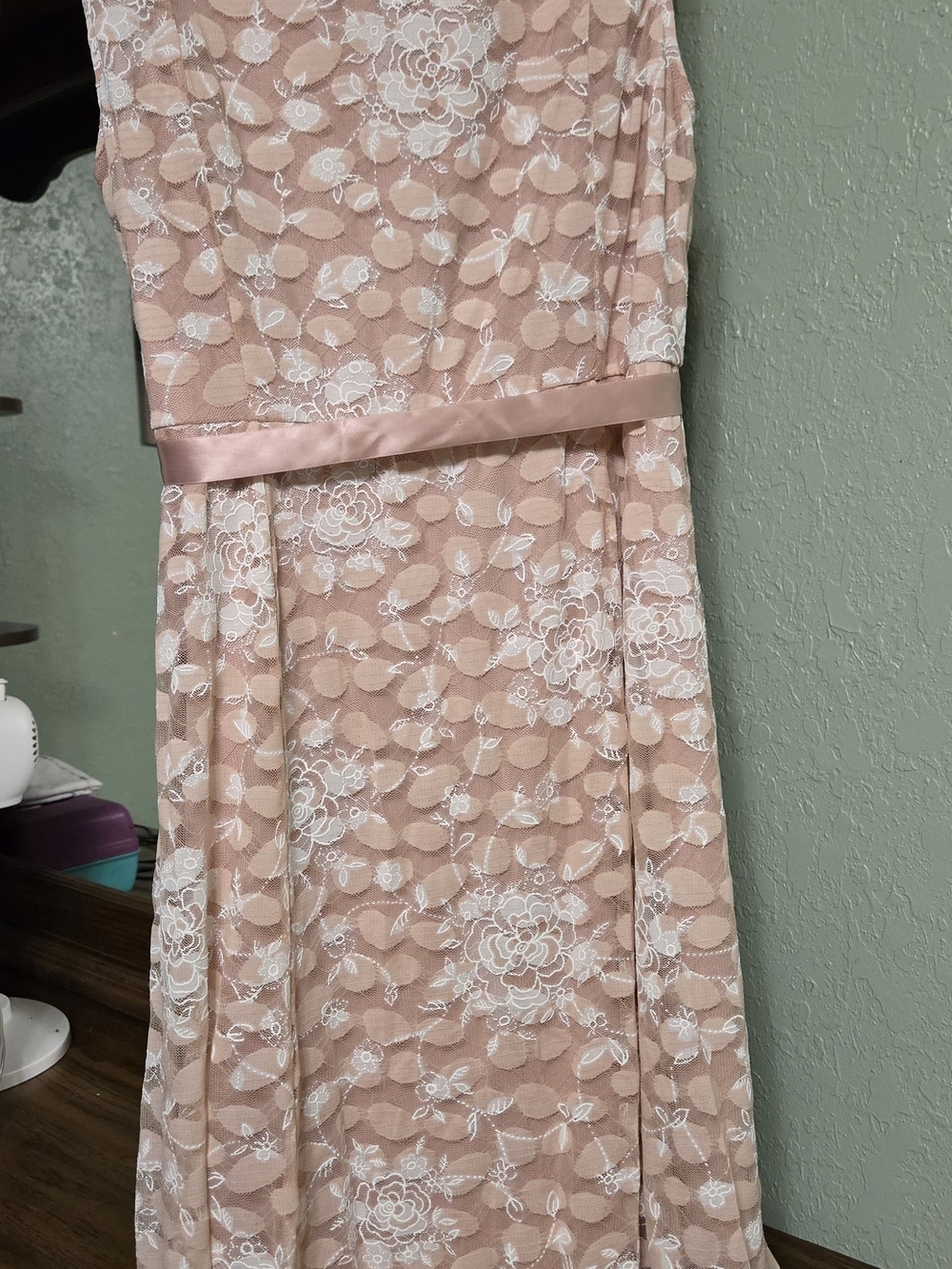 Women’s Blush Pink Midi Lace Dress with Satin Waist